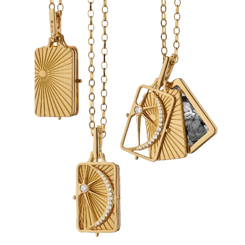 vintage-inspired gold locket SUN, MOON AND STARS 18K GOLD GATE LOCKET