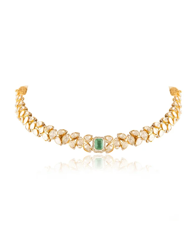 handcrafted gemstone drop earrings Sushmita Polki And Diamond Choker