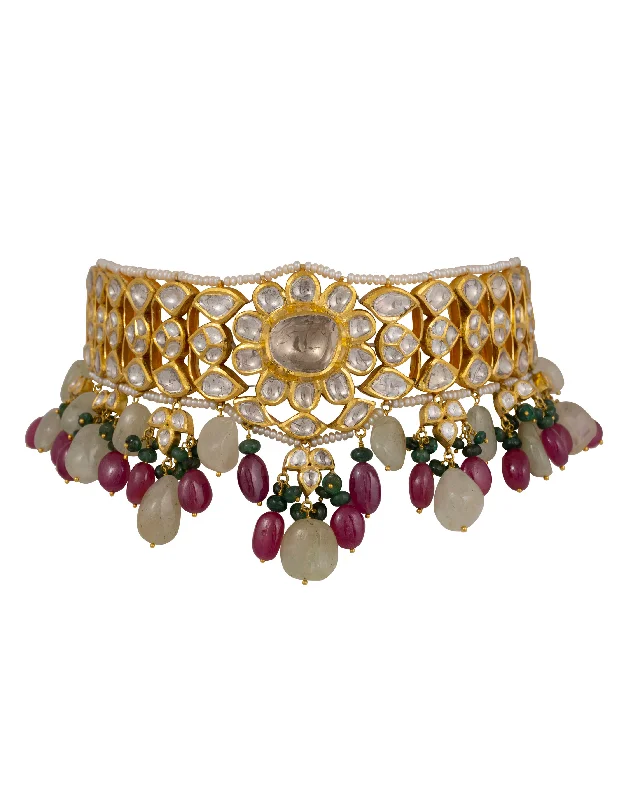 boho gold leaf ring Tansiya Jadau Polki Choker