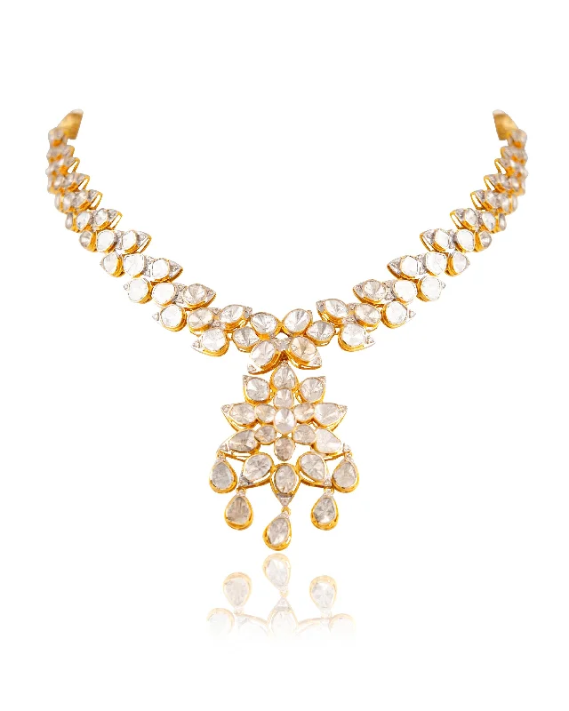 silver arrow pendant necklace Tisha Polki And Diamond Necklace