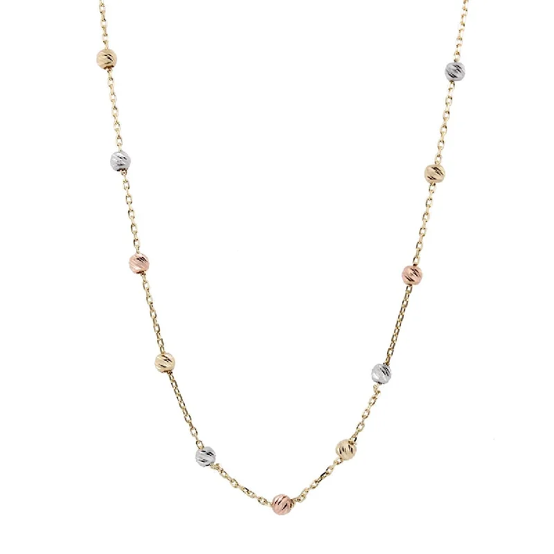 solid gold disc charm bracelet TRI-TONE GOLD NECKLACE WITH CLASSIC LINKS AND BEADS