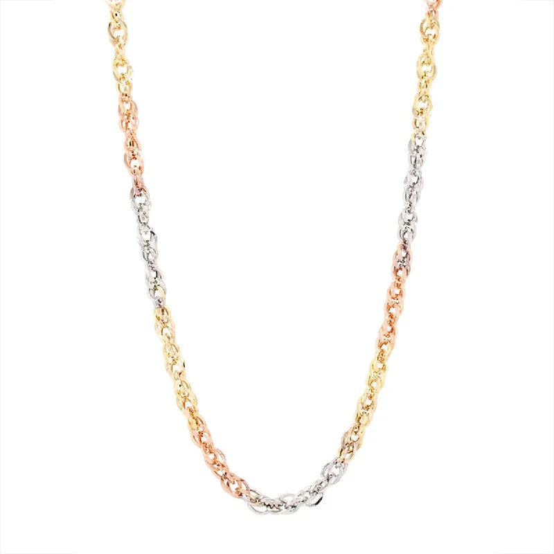 handcrafted crystal quartz ring TRI-TONE GOLD NECKLACE WITH DOUBLE CABLE CHAIN STYLE LINKS, 24 INCHES