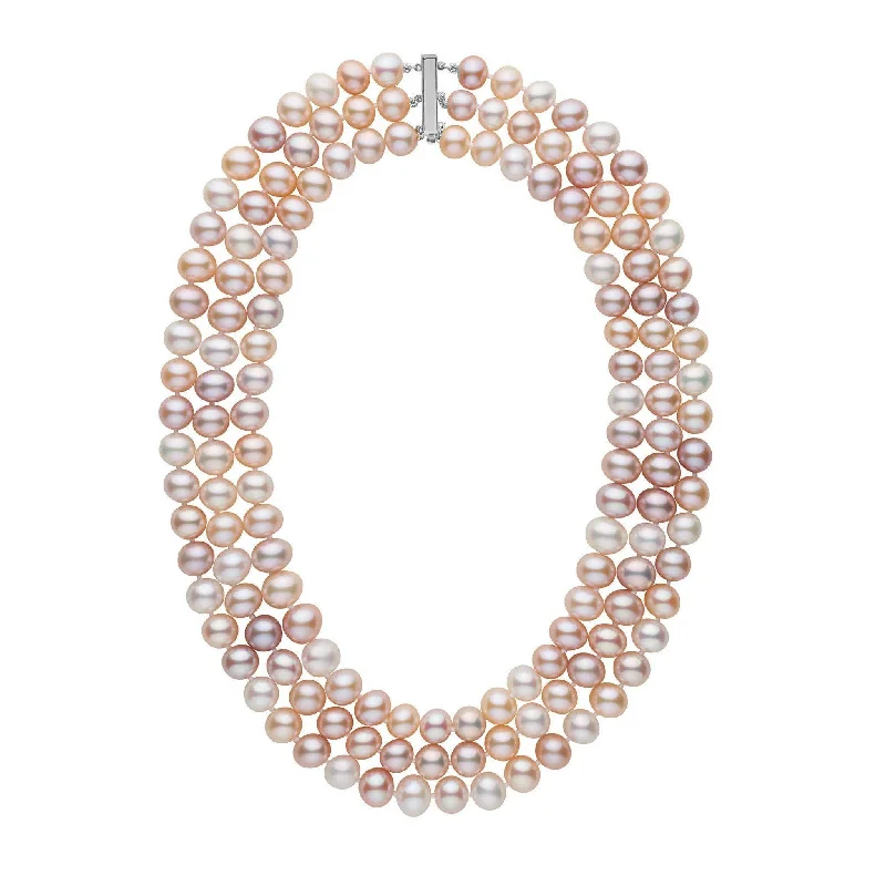 handmade braided leather necklace Triple Strand 8.5-9.0 mm AA+ Multicolor Freshwater Pearl Necklace