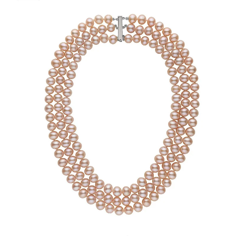 large vintage statement necklace Triple Strand 8.5-9.0 mm AA+ Pink to Peach Freshwater Pearl Necklace