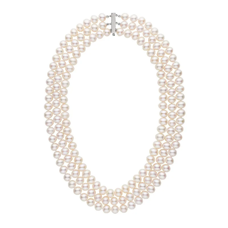 simple snake chain necklace Triple Strand 8.5-9.0 mm AA+ White Freshwater Pearl Necklace