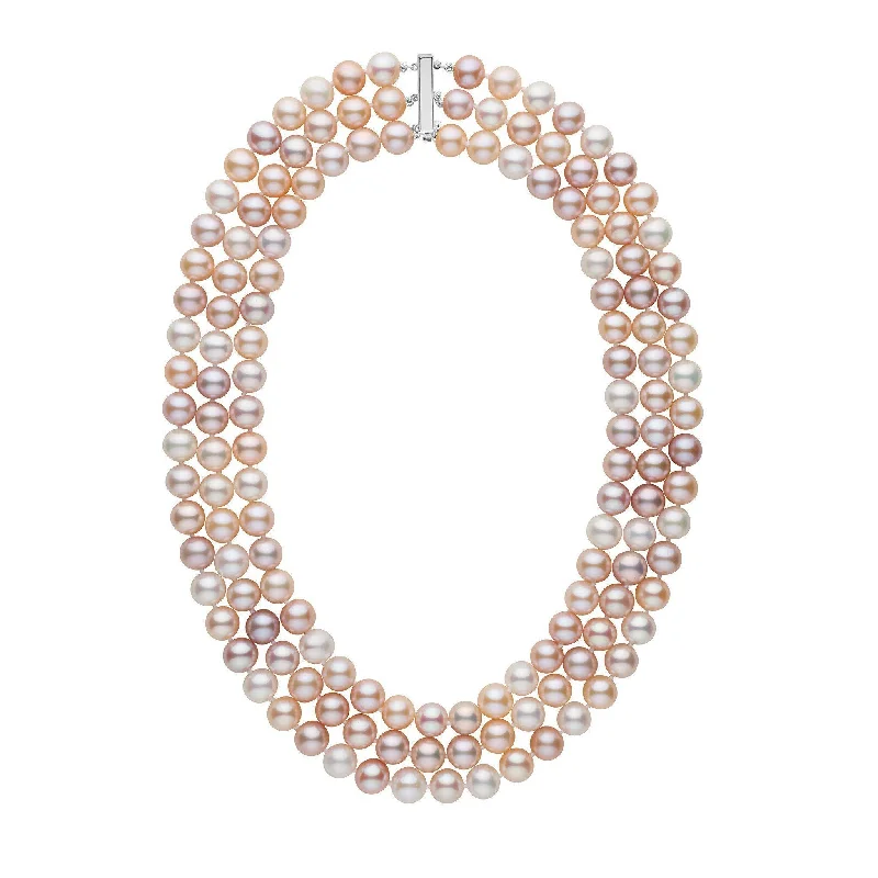 vintage pearl engagement ring Triple Strand 8.5-9.0 mm AAA Multicolor Freshwater Pearl Necklace
