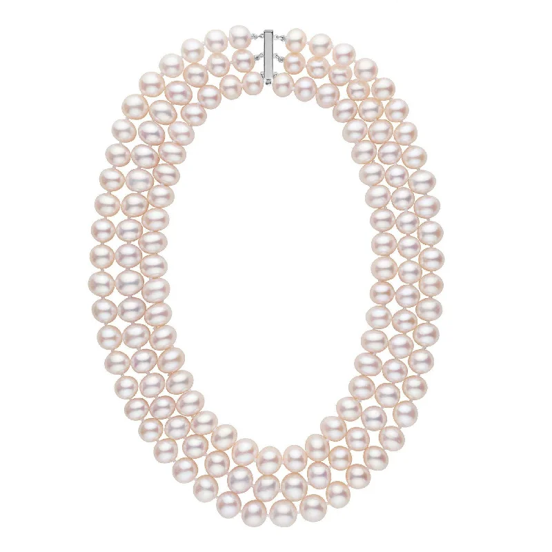 gold wedding band for men Triple Strand 9.5-10.5 mm AA+ White Freshwater Pearl Necklace