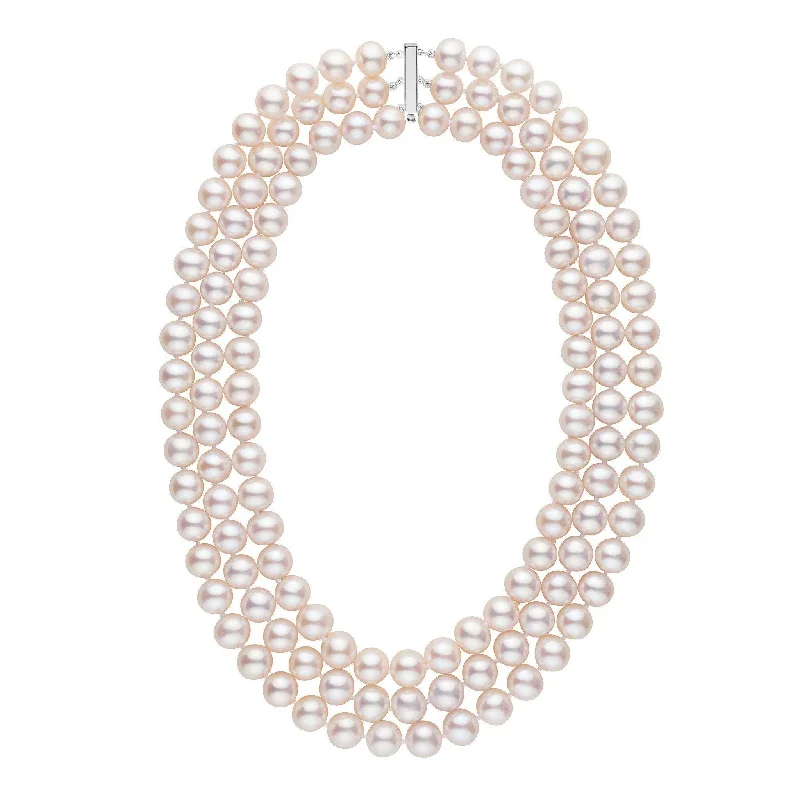 simple gold hoop earrings Triple Strand 9.5-10.5 mm AAA White Freshwater Pearl Necklace