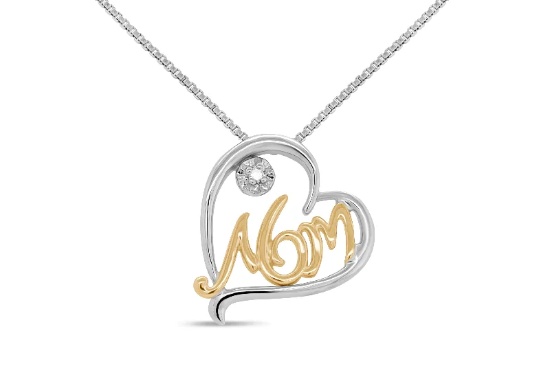 minimalist disc pendant necklace Two-tone Diamond Heart Mom Pendant