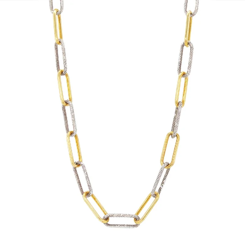 heart pendant necklace gold TWO-TONE GOLD FILLED AND STERLING SILVER PAPERCLIP NECKLACE