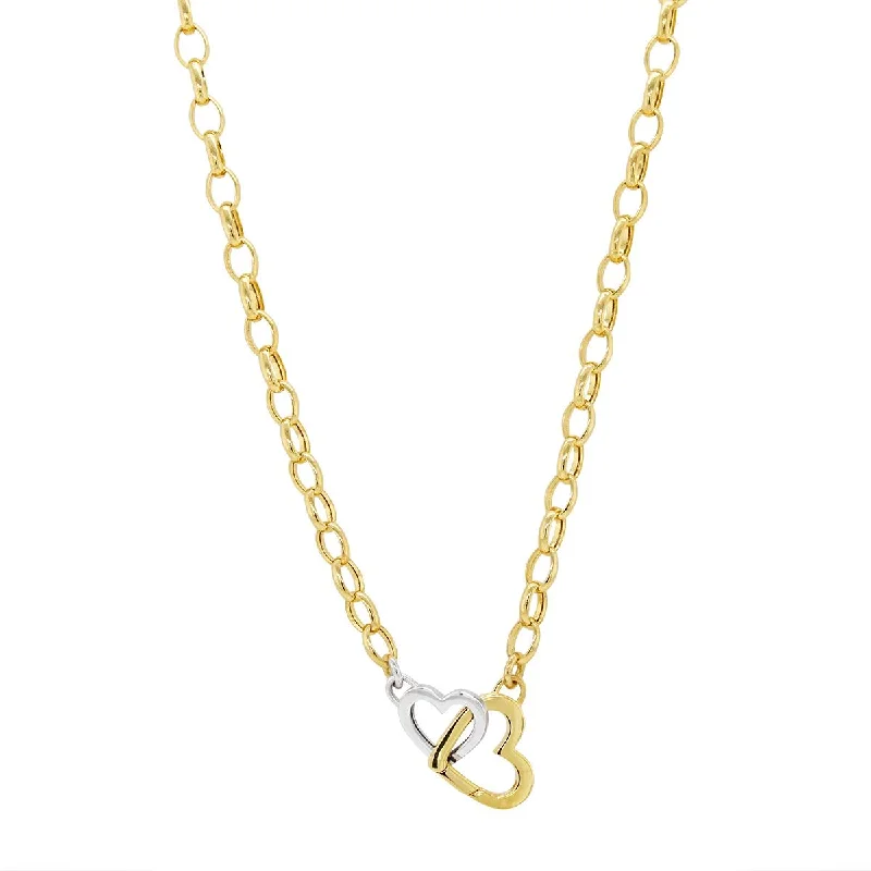 adjustable toe ring silver TWO-TONE GOLD NECKLACE WITH INTERLOCKING HEART PENDANT