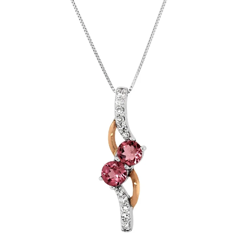 snake chain bracelet gold TWO-TONE GOLD PINK TOPAZ PENDANT NECKLACE WITH DIAMONDS, 1/10 CT TW