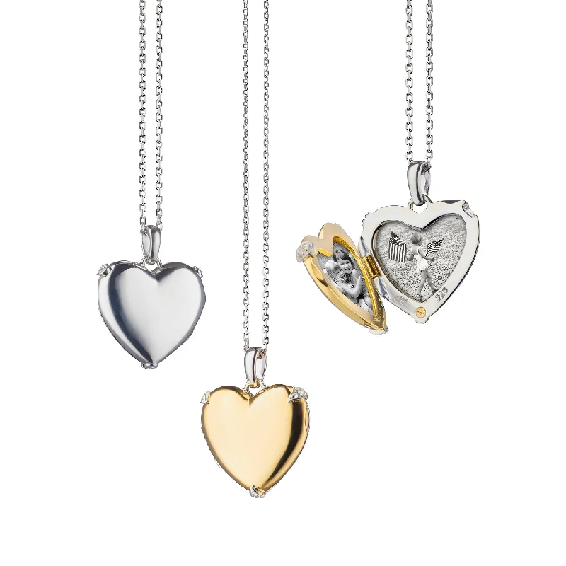 minimalist black diamond studs TWO-TONE "HEART OF GOLD" LOCKET NECKLACE