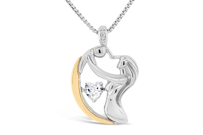 minimal diamond bar necklace Two-tone Mother & Child Heart Necklace