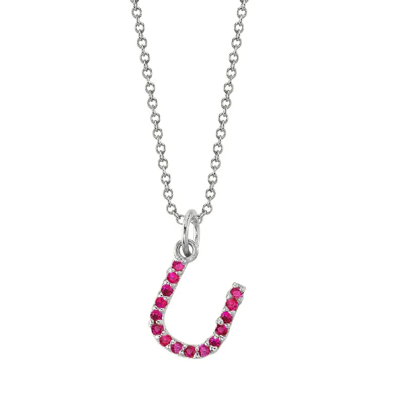 U Initial Birthstone Charm Necklace