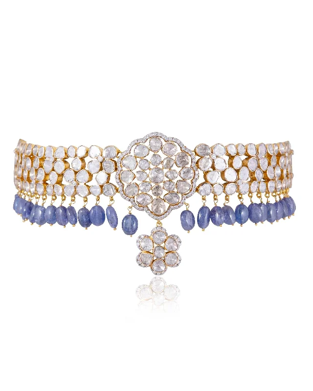 handmade wire-wrapped gemstone ring Urvashi Polki And Diamond Choker