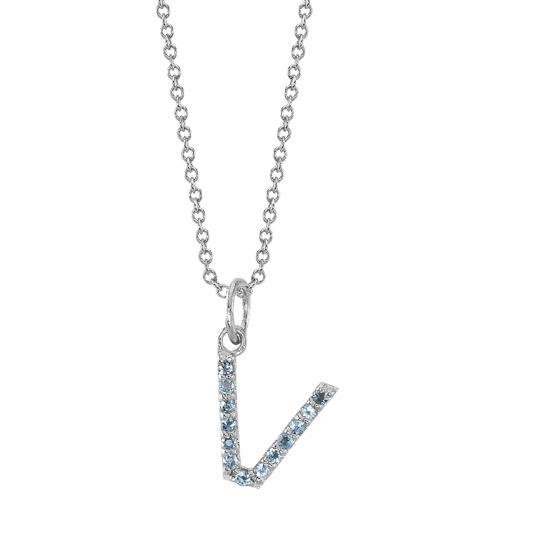 V Initial Birthstone Charm Necklace