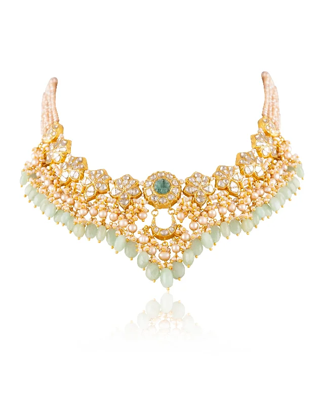 crystal-studded gold ring Vartika Polki Necklace