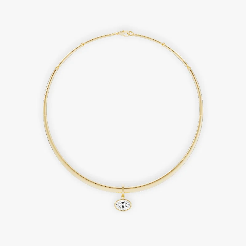 black and gold wedding band Collar Bezel Drop 14K Gold Necklace 3.75ct Oval Lab-Grown Diamonds