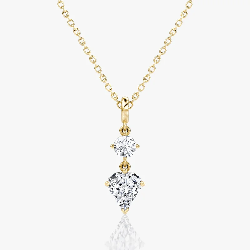 vintage rose-cut diamond ring Duo Drop 14K Gold Necklace w. 1.0ct Round Brilliant & Shield Lab-Grown Diamonds