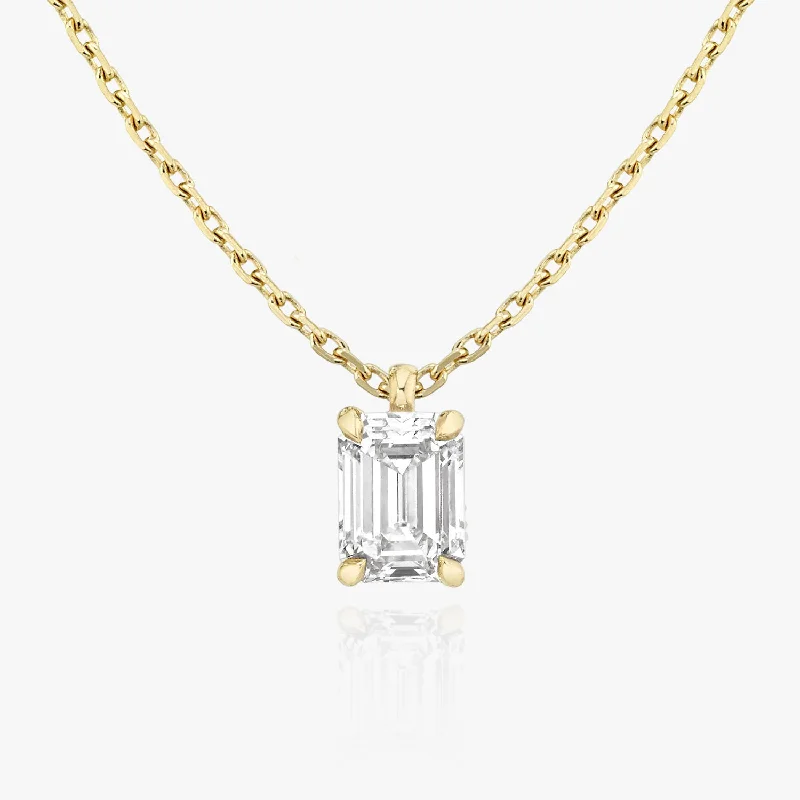 unique wooden bead necklace Solitaire Emerald 14K Gold Necklace w. Lab-Grown Diamond