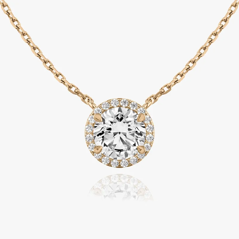 dainty cherry blossom ring Brilliant Round Halo 14K Rosegold Necklace w. Lab-Grown Diamonds