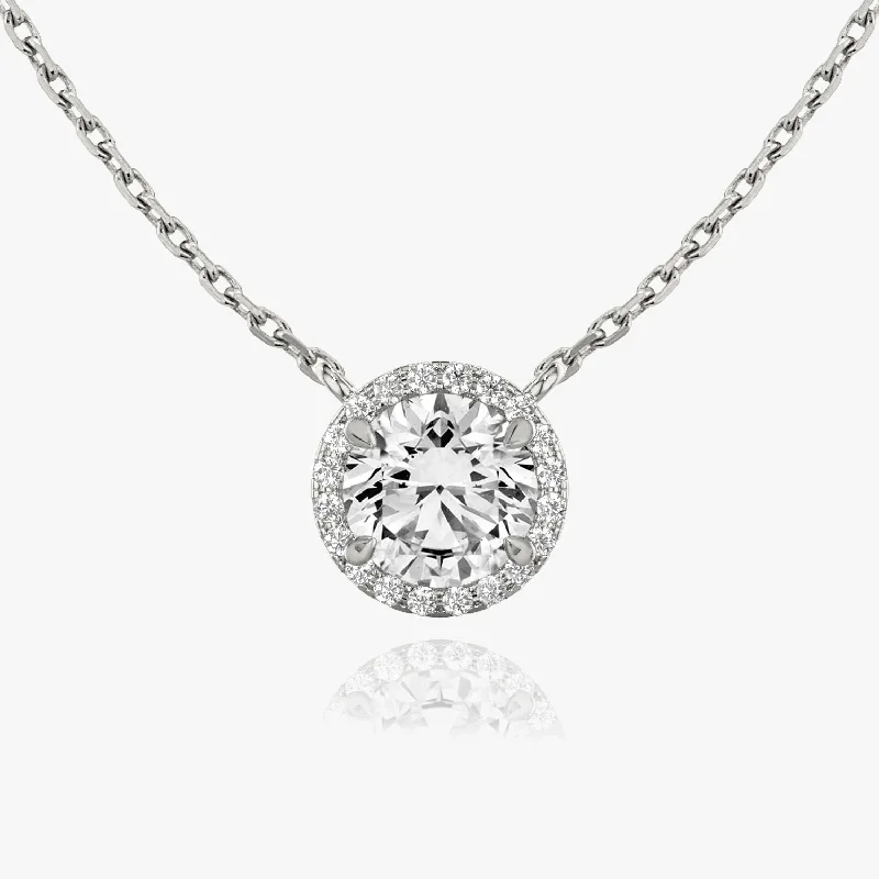 real citrine gemstone pendant Brilliant Round Halo 14K Whitegold Necklace w. Lab-Grown Diamonds