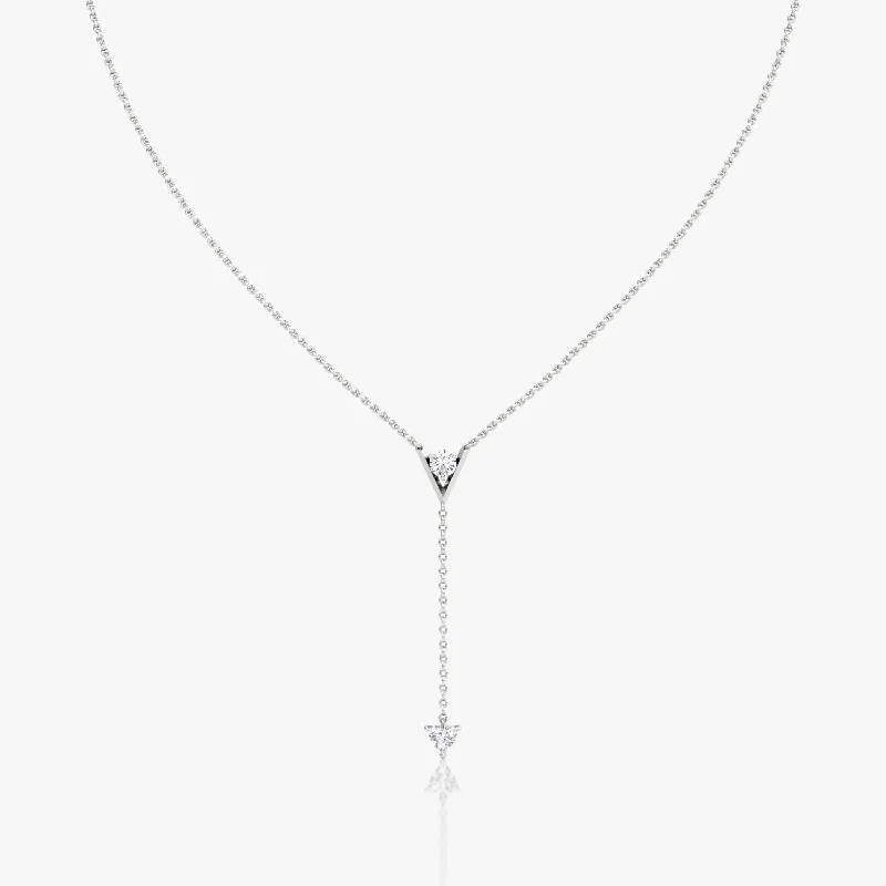 dainty lotus flower ring V Duo Lariat 14K White Gold Necklace w. 0.50ct  Lab-Grown Diamonds