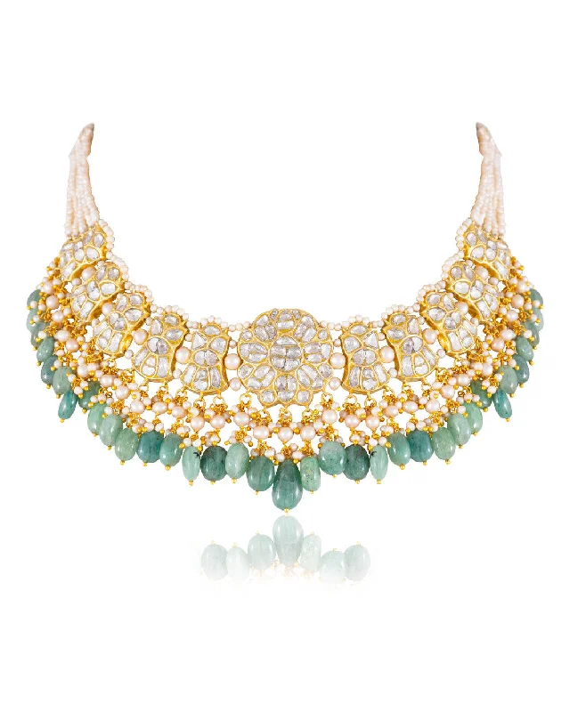 unique gemstone necklace handmade Vrutika Polki Necklace