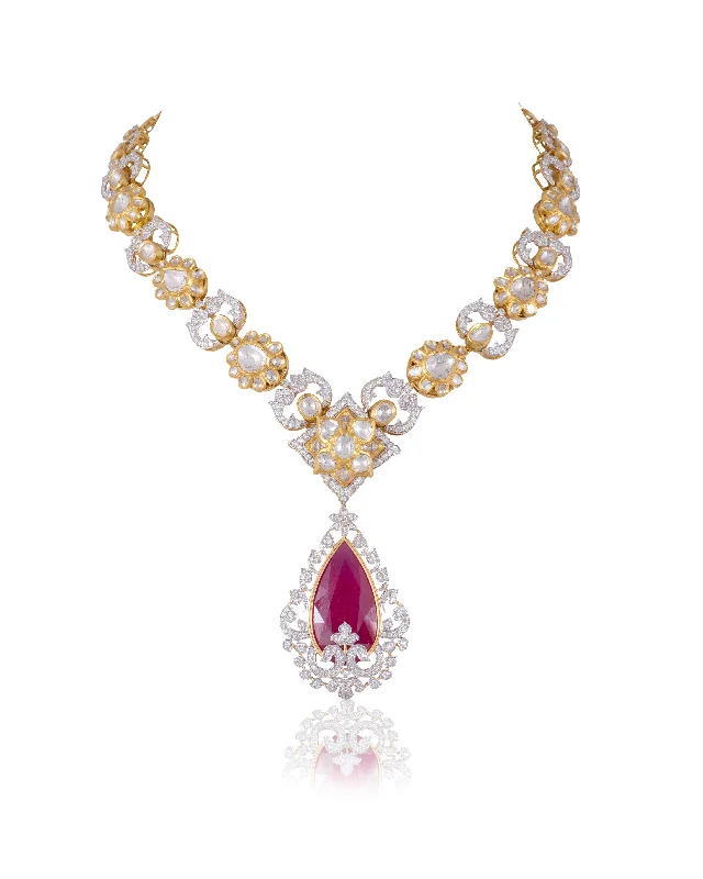 natural crystal pendant necklace Wamini Polki And Diamond Long Necklace
