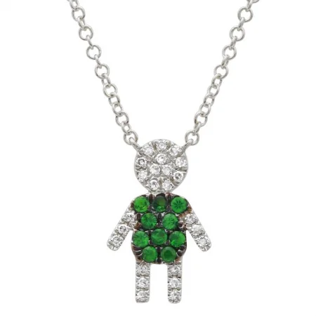 14K White Gold Diamond and Tsavorite Boy Necklace