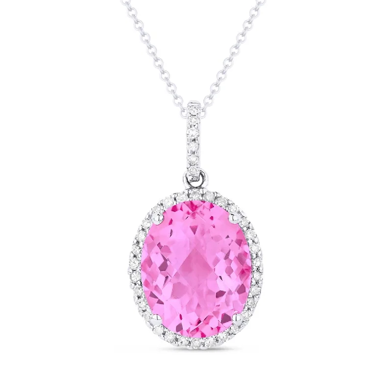 personalized couples necklace gold WHITE GOLD AND LAB GROWN PINK SAPPHIRE PENDANT NECKLACE, .12 CT TW