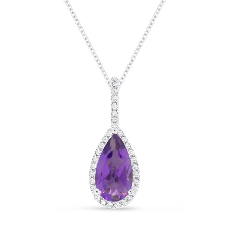 hammered copper wedding band WHITE GOLD AND PEAR SHAPED AMETHYST PENDANT NECKLACE, .08 CT TW