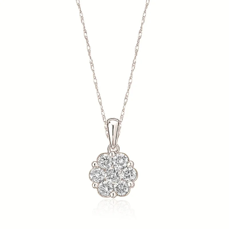 diamond halo pendant necklace WHITE GOLD DIAMOND CLUSTER FLOWER PENDANT NECKLACE, 3/4 CT TW