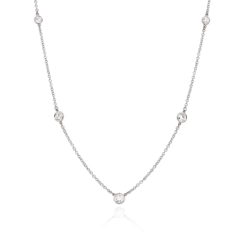 handcrafted opal inlay ring WHITE GOLD NECKLACE WITH 9 ROUND CUT DIAMONDS, 1.46 CT TW