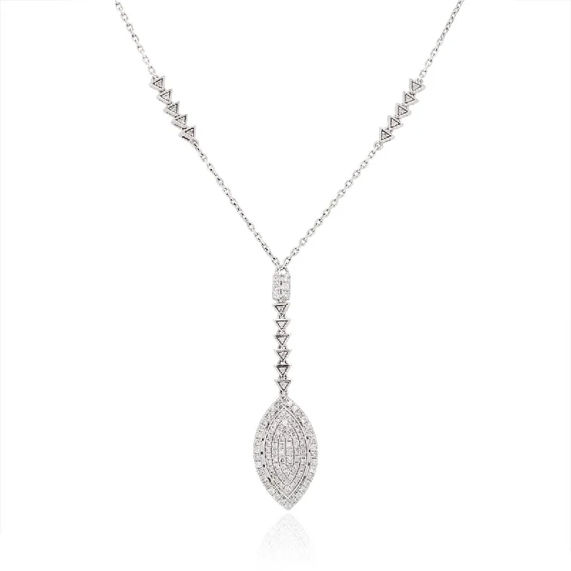 gold-plated figaro chain WHITE GOLD NECKLACE WITH DIAMOND DANGLE PENDANT, 1.00 CT TW