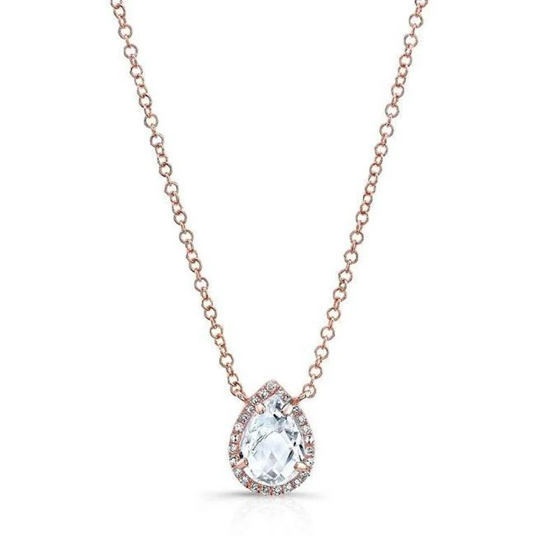 14K Rose Gold White Topaz Teardrop Pendant