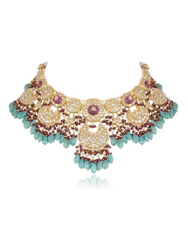 delicate floral wedding band Xamai Polki Necklace