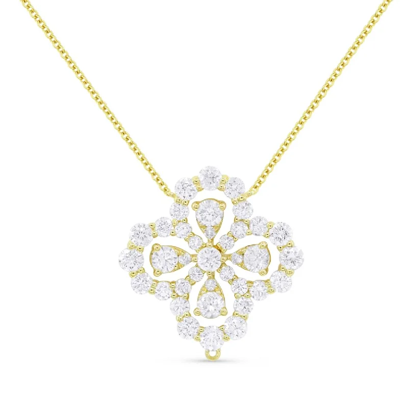 personalized zodiac birthstone necklace YELLOW GOLD AND DIAMOND FLORAL PENDANT NECKLACE, 1.03 CT TW