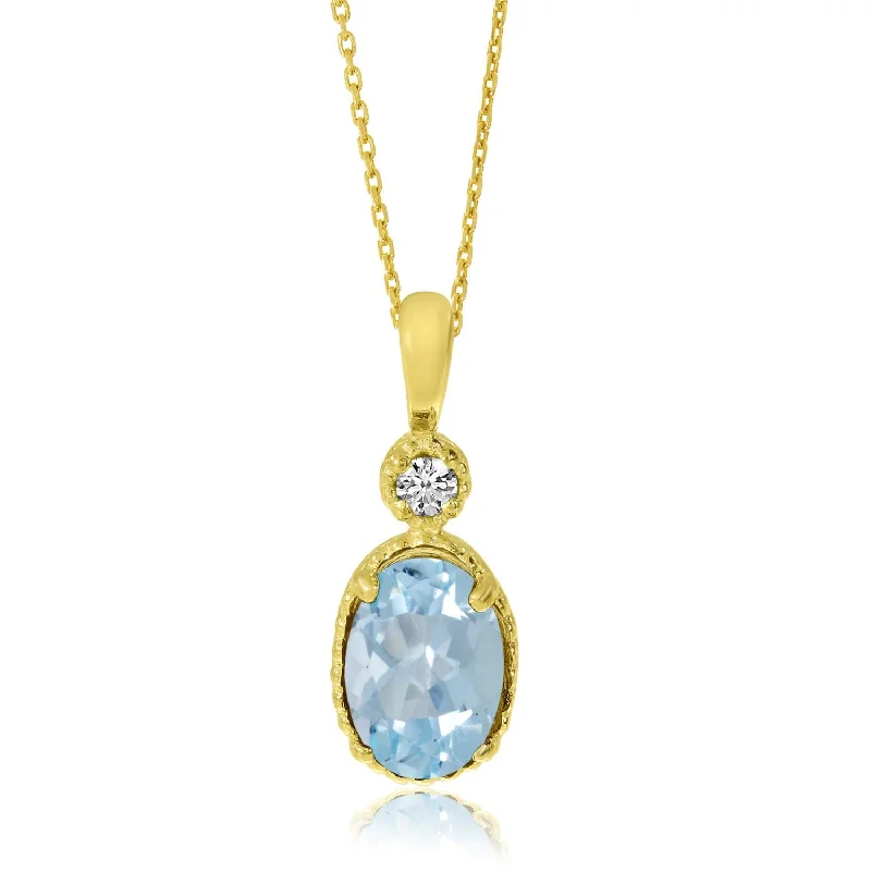 classic gemstone stud earrings OVAL AQUAMARINE AND DIAMOND PENDANT NECKLACE