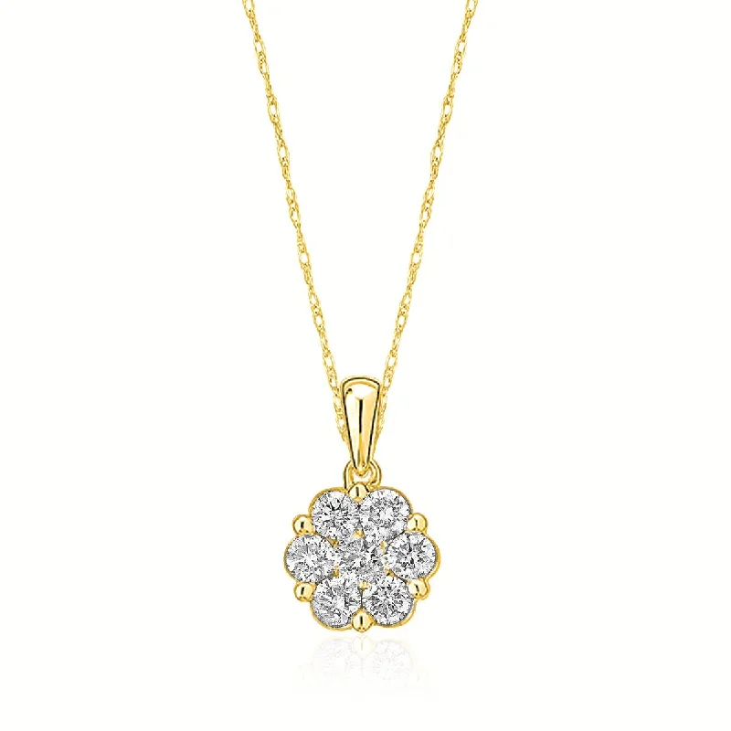 dainty ruby stacking rings YELLOW GOLD CLUSTER DIAMOND PENDANT NECKLACE, 1/2 CT TW