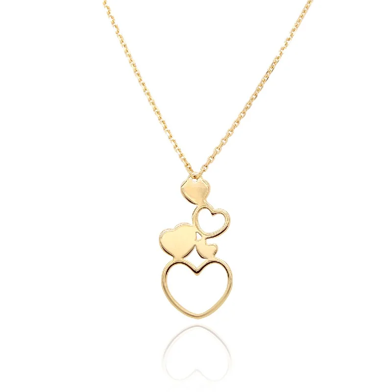 real smoky quartz pendant YELLOW GOLD CLUSTER OF HEARTS PENDANT NECKLACE