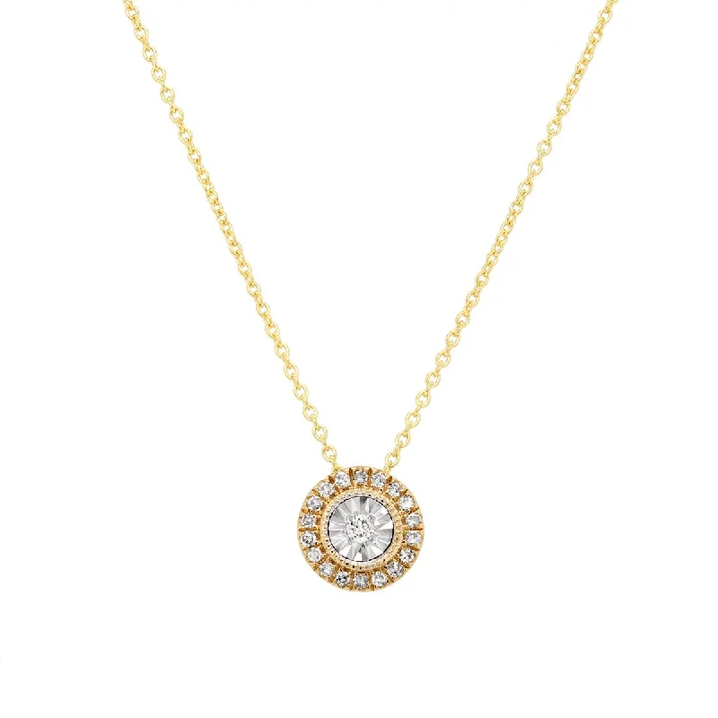 adjustable braided rope ring YELLOW GOLD DIAMOND HALO PENDANT NECKLACE, .06 CT TW