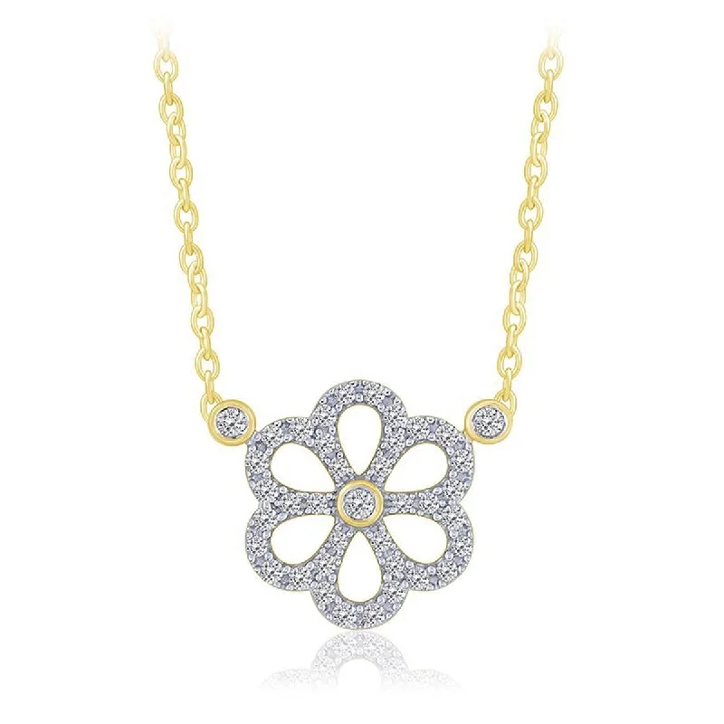 real opal ring for women YELLOW GOLD FLOWER PENDANT WITH DIAMONDS, 1/6 CT TW