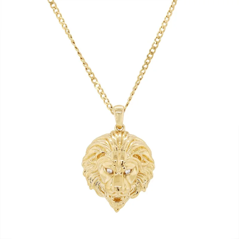 vintage art deco engagement ring YELLOW GOLD LION HEAD PENDANT NECKLACE WITH DIAMOND EYES, .04 CT TW