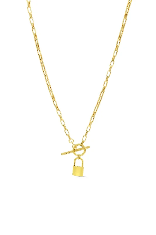elegant art deco necklace Yellow Gold Lock Toggle Necklace
