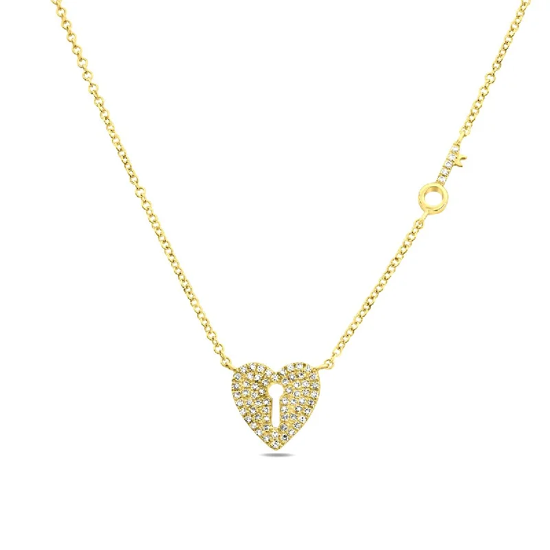 vintage rose gold cameo pendant YELLOW GOLD LOCKED HEART AND KEY NECKLACE, .14 CT TW