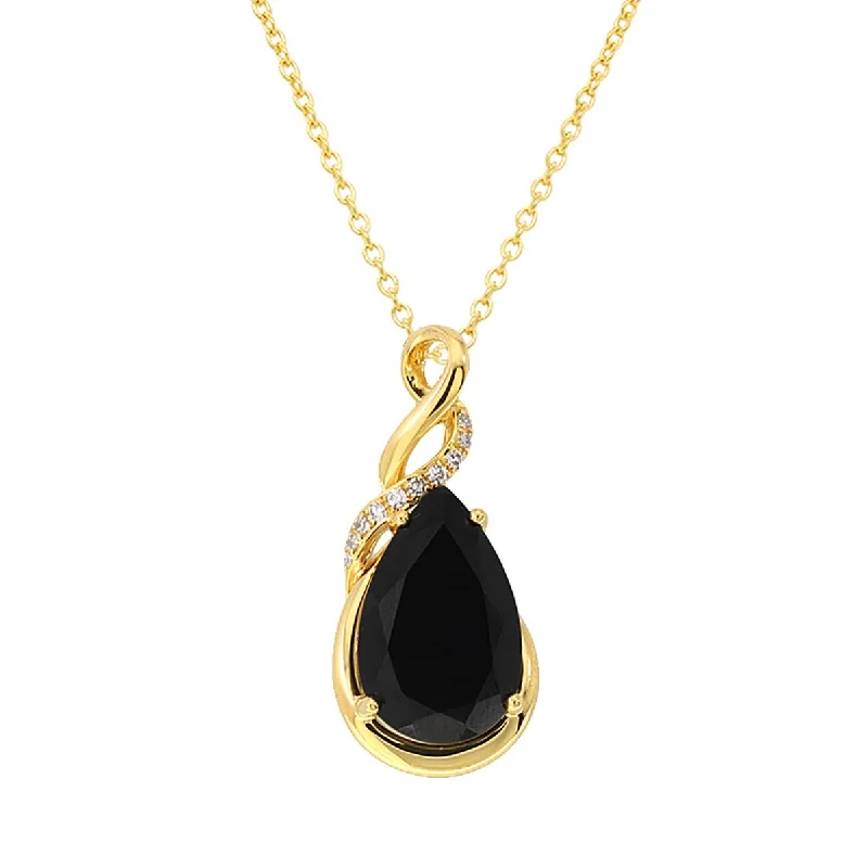 modern geometric earrings gold YELLOW GOLD NECKLACE WITH BLACK JADE AND DIAMOND PENDANT, .05 CT TW