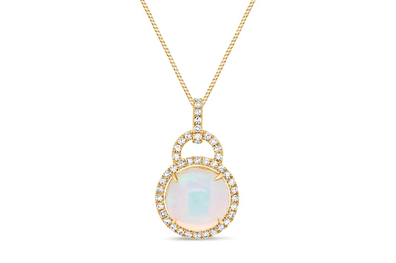 handcrafted opal inlay ring Yellow Gold Opal & Diamond Necklace