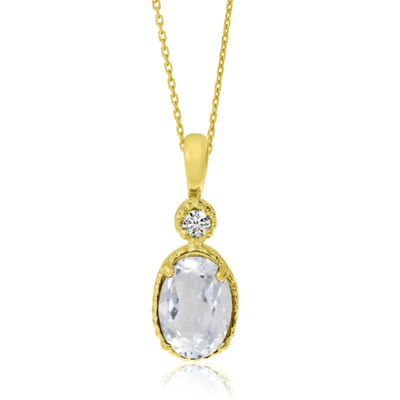 natural crystal pendant necklace YELLOW GOLD WHITE TOPAZ PENDANT NECKLACE